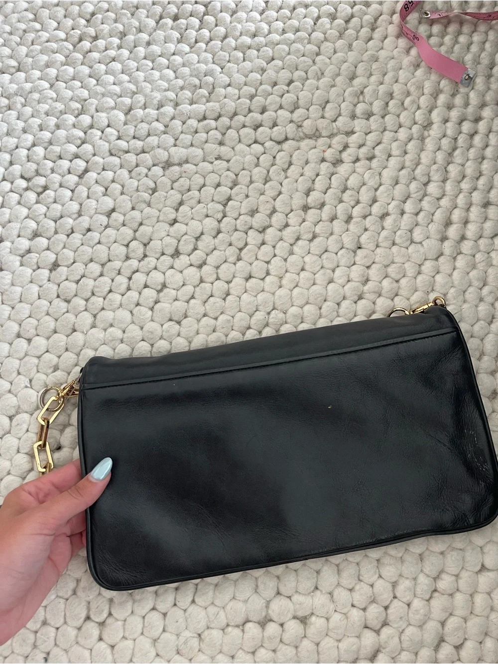 Tory Burch Black Leather Shoulder Bag with Gold Logo Medallion